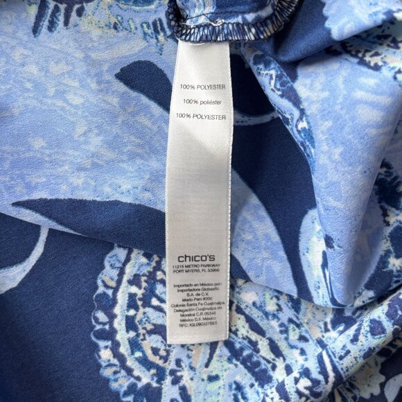 Chico's Blue Swirl Paisley Split V-Neck Tunic Blouse Top Sz 3 XL Long Sleeve - Picture 7 of 7